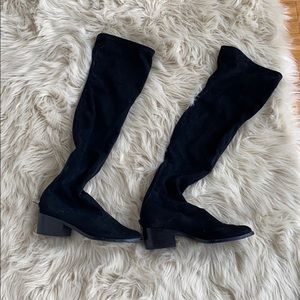 Suede Over The Knee Low Heel Boots